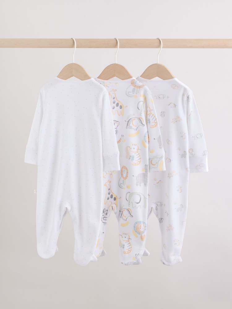 White Safari Baby Sleepsuits 3 Pack - Image 2 of 13