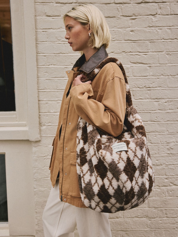 Chocolate Brown Borg Argyle Shoulder Bag - Image 1 of 10 Chocolate Brown Borg Argyle Shoulder Bag - Image 1 of 10