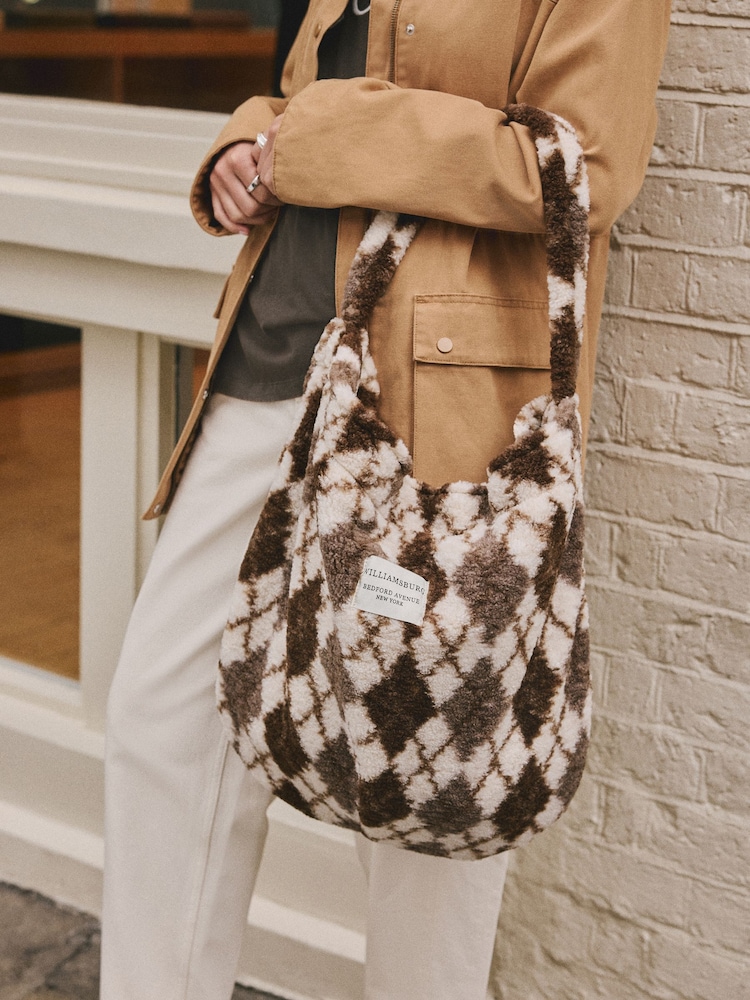 Chocolate Brown Borg Argyle Shoulder Bag - Image 2 of 10 Chocolate Brown Borg Argyle Shoulder Bag - Image 2 of 10