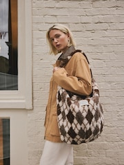 Chocolate Brown Borg Argyle Shoulder Bag - Image 4 of 10