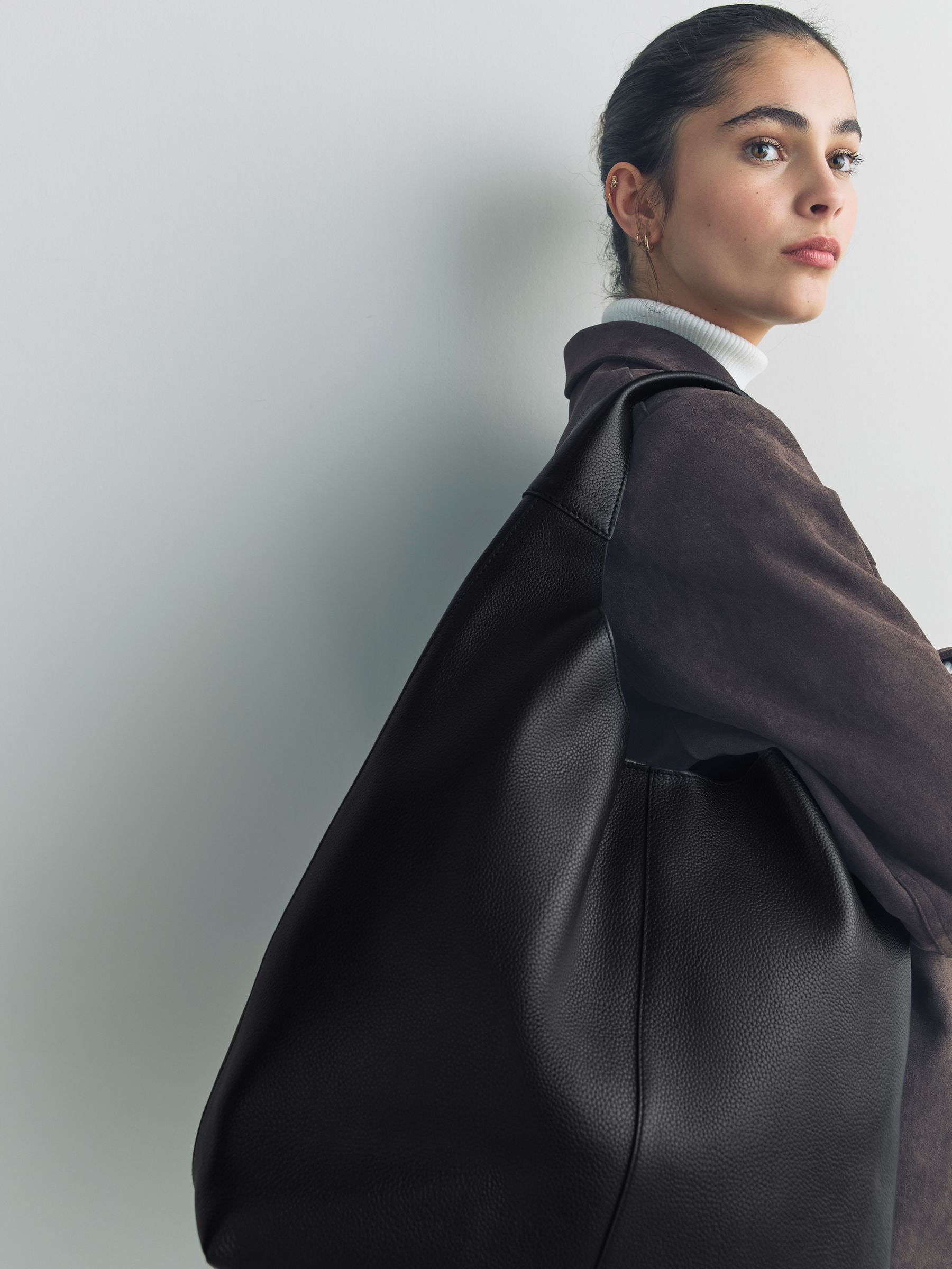 Buy Black Leather Leather Slouchy Shoulder Bag from Next Croatia