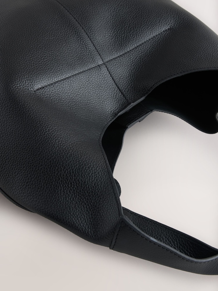 Black Leather Slouchy Shoulder Bag - Image 5 of 5