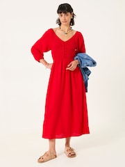 FatFace Adele Red Midi Dress - Image 1 of 4