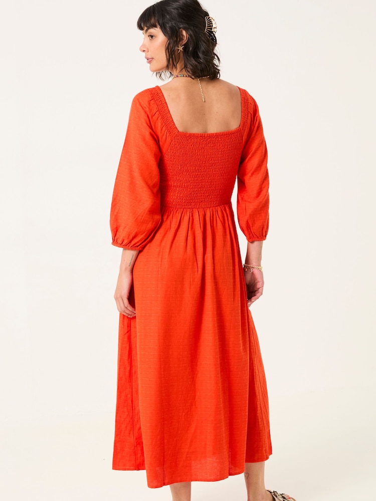 FatFace Adele Orange Midi Dress - Image 2 of 5
