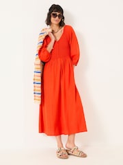 FatFace Adele Orange Midi Dress - Image 3 of 5