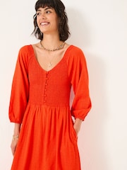 FatFace Adele Orange Midi Dress - Image 4 of 5