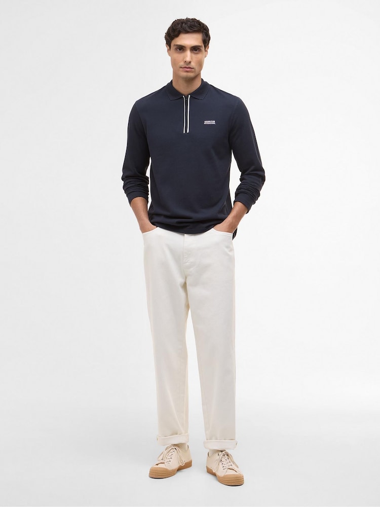 Barbour® International Blue Marshall Long Sleeve Zipped Polo Shirt - Image 2 of 5 Barbour® International Blue Marshall Long Sleeve Zipped Polo Shirt - Image 2 of 5