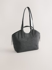 Black Faux Suede Croc Effect Shoulder Bag - Image 1 of 5