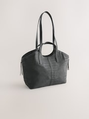 Black Faux Suede Croc Effect Shoulder Bag - Image 2 of 5