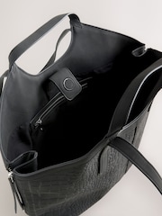 Black Faux Suede Croc Effect Shoulder Bag - Image 3 of 5