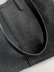 Black Faux Suede Croc Effect Shoulder Bag - Image 4 of 5