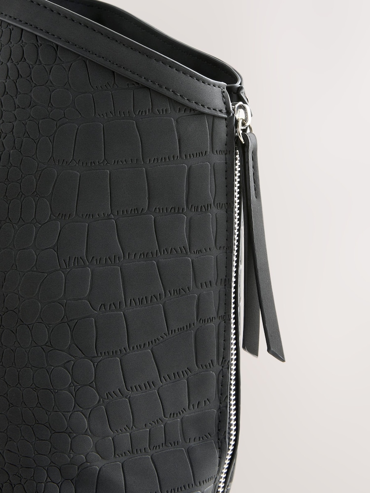 Black Faux Suede Croc Effect Shoulder Bag - Image 5 of 5
