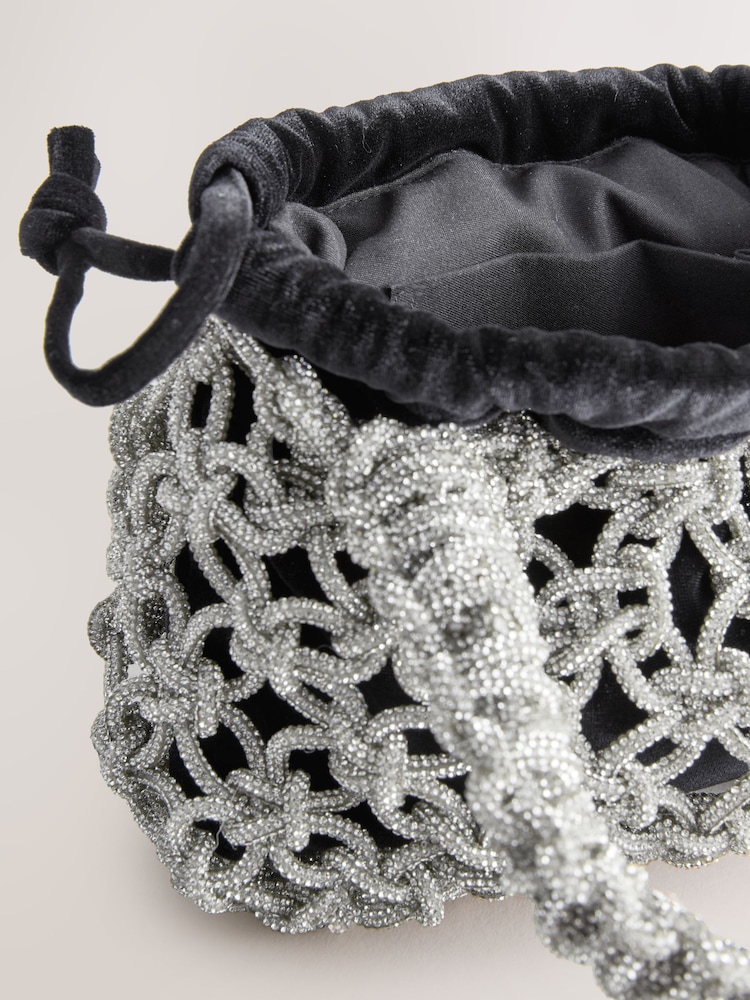 Black Velvet Sparkle Weave Handheld Bag - Image 7 of 7 Black Velvet Sparkle Weave Handheld Bag - Image 7 of 7