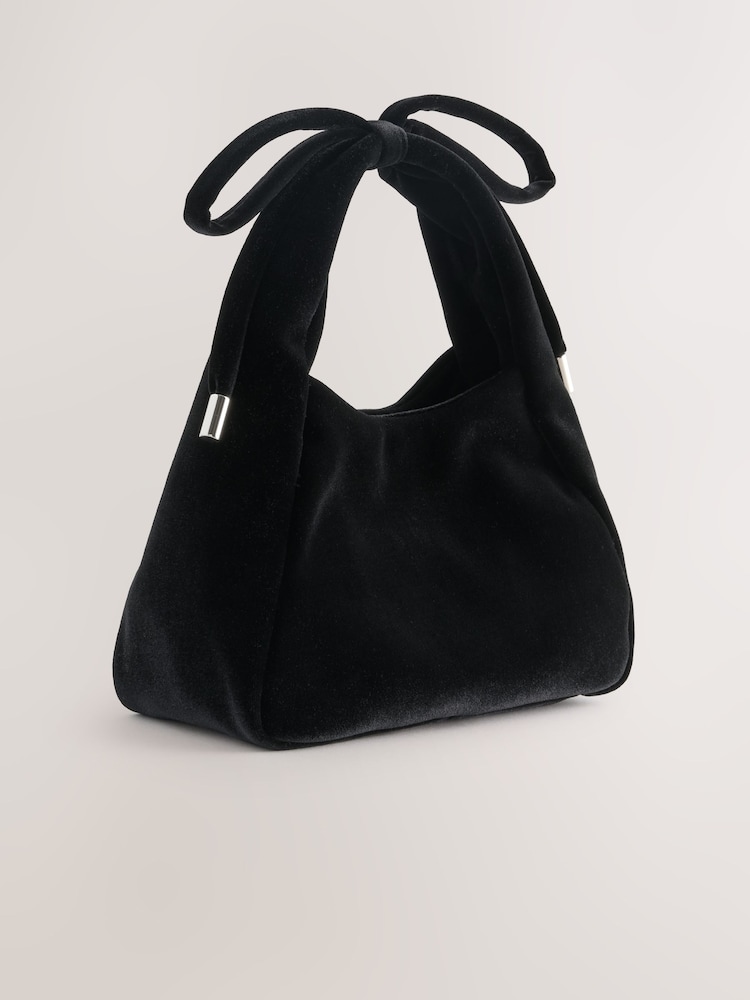 Black Velvet Bow Mini Top Handle Bag - Image 1 of 5
