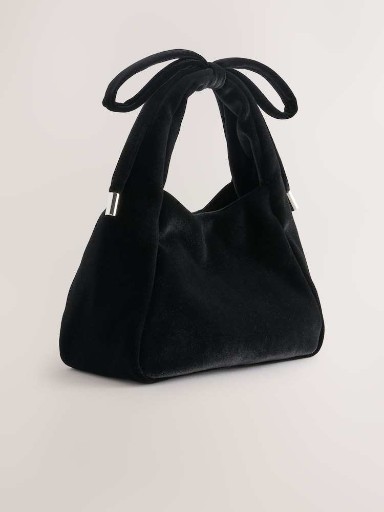 Black Velvet Bow Mini Top Handle Bag - Image 2 of 5