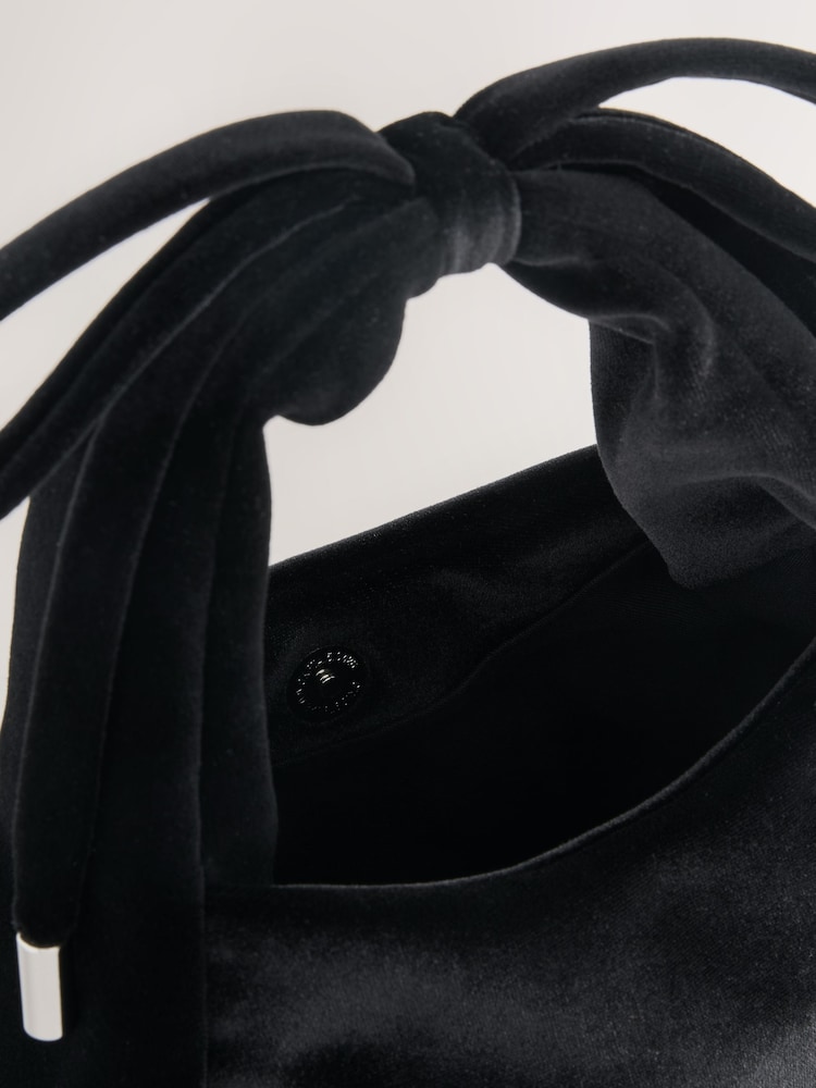 Black Velvet Bow Mini Top Handle Bag - Image 5 of 5