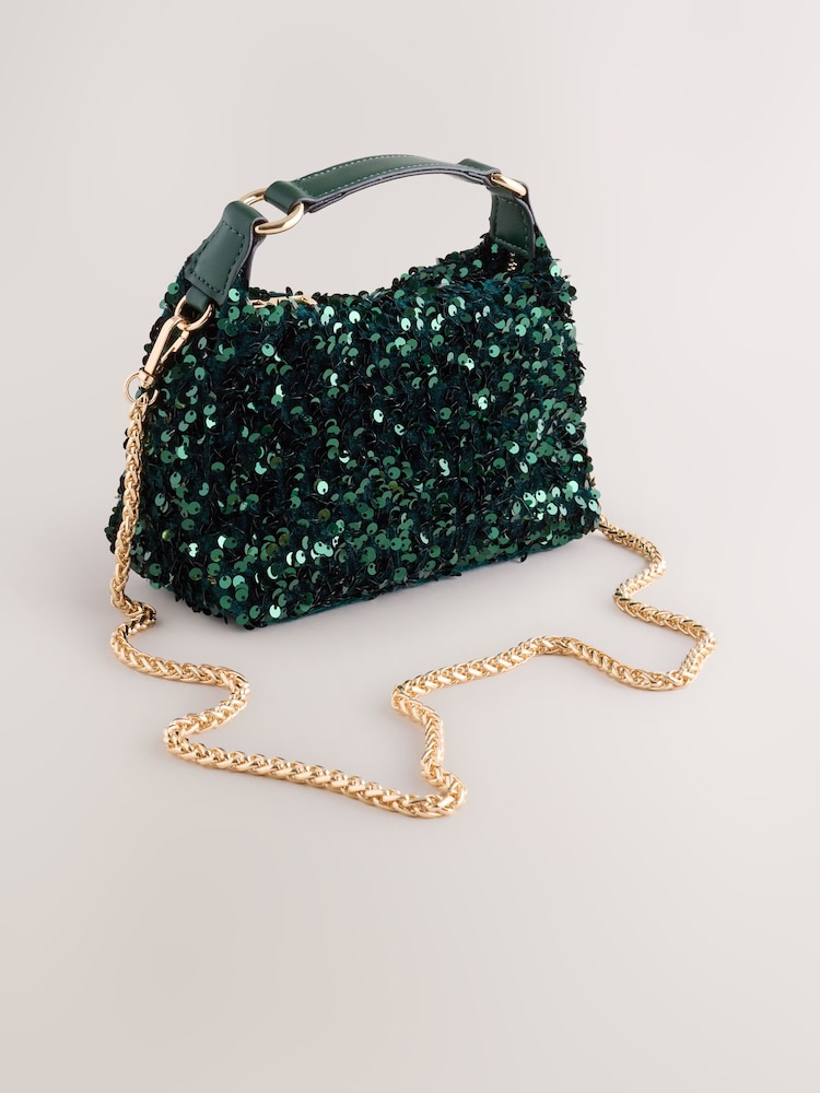 Green Sequin Mini Hand Held Bag - Image 1 of 5 Green Sequin Mini Hand Held Bag - Image 1 of 5