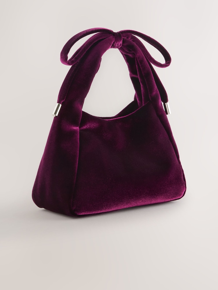 Burgundy Red Velvet Bow Mini Top Handle Bag - Image 2 of 5