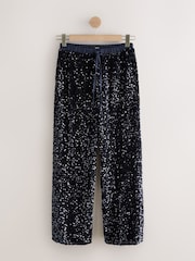 Navy Sequin Velvet Wide Leg Trousers - Image 1 of 3