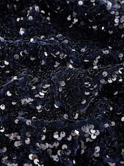 Mornarsko modra - Žametne hlače s širokimi hlačnicami in bleščicami - Slika 7 iz 8