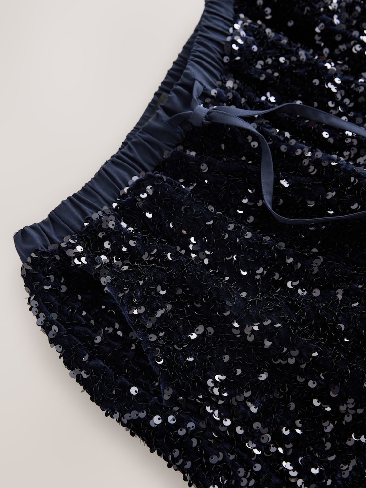 Mornarsko modra - Žametne hlače s širokimi hlačnicami in bleščicami - Slika 8 iz 8 Mornarsko modra - Žametne hlače s širokimi hlačnicami in bleščicami - Slika 8 iz 8