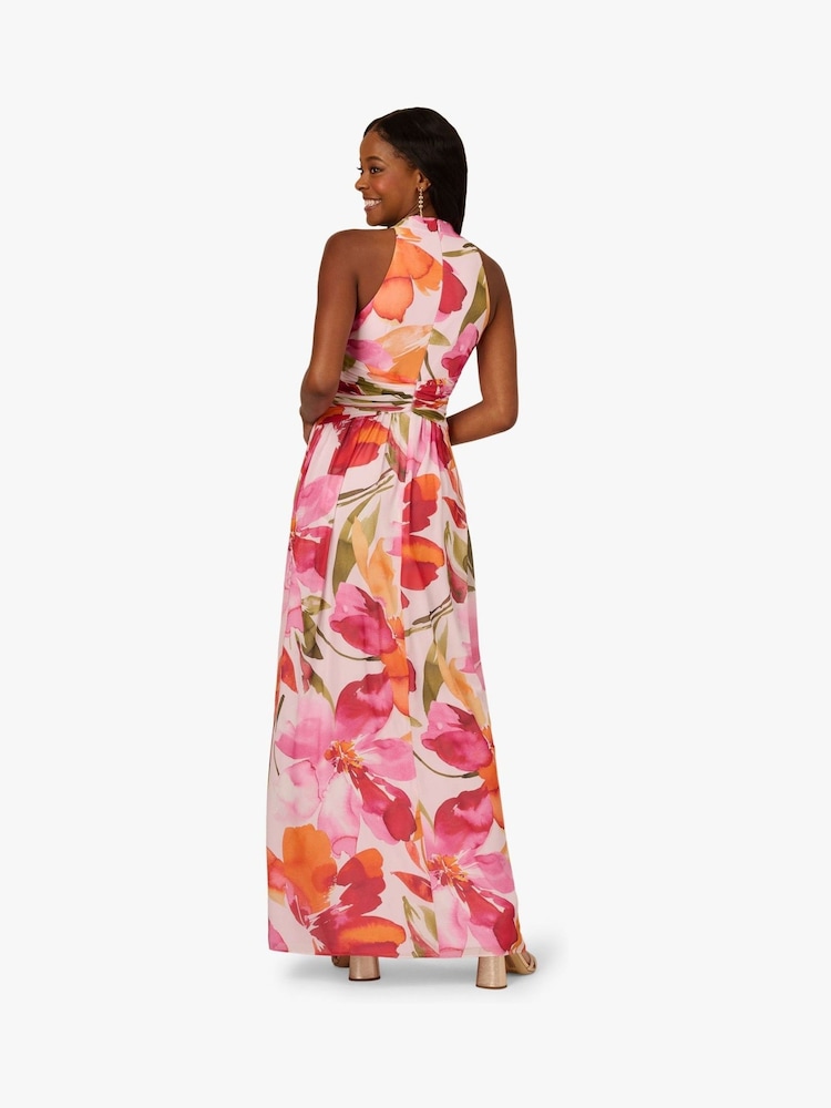 Adrianna Papell Pink Floral Chiffon Ring Gown - Image 2 of 6