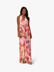 Adrianna Papell Pink Floral Chiffon Ring Gown - Image 4 of 6