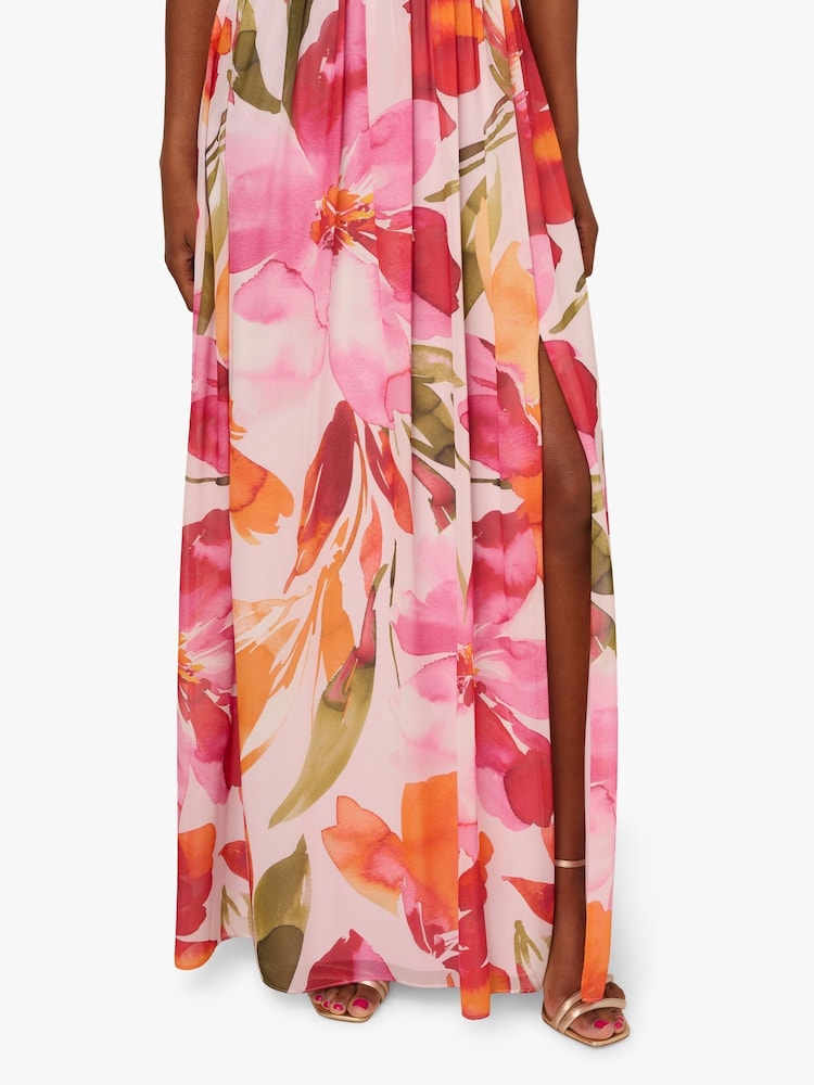 Adrianna Papell Pink Floral Chiffon Ring Gown - Image 6 of 6