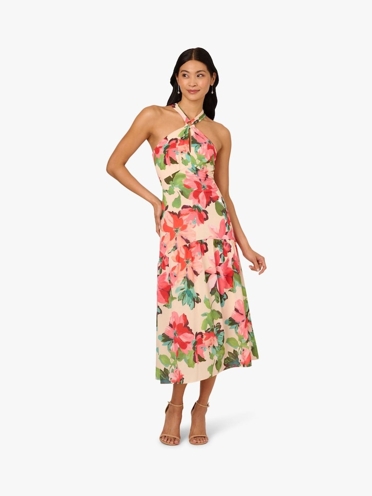 Adrianna Papell Pink Halter Flounce Dress - Image 1 of 6