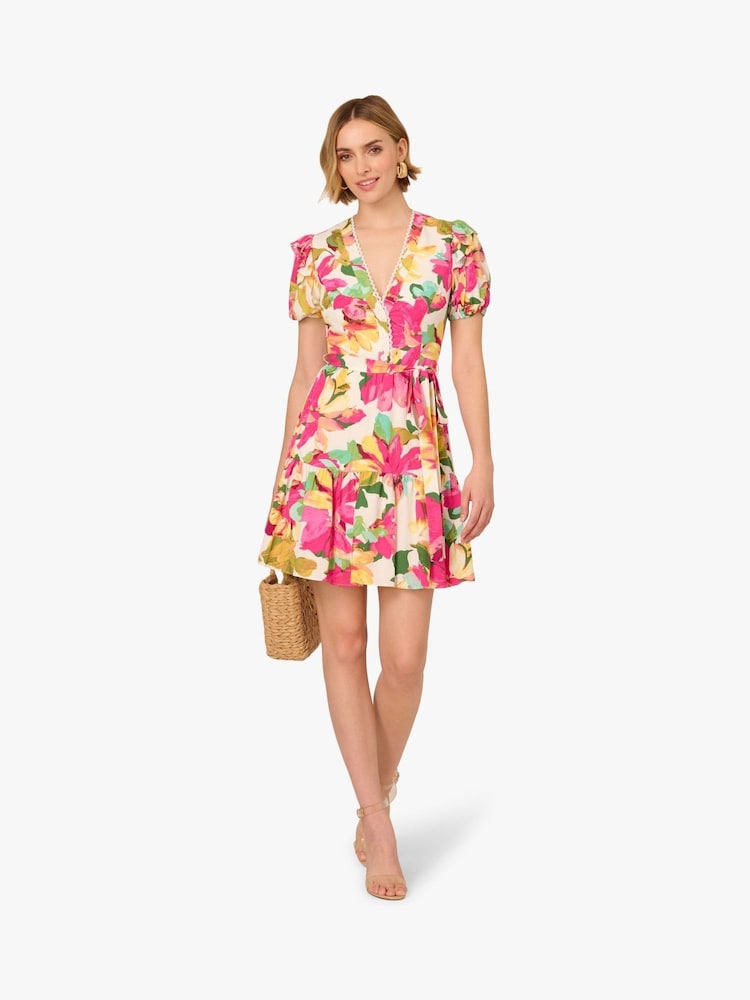 Adrianna By Adrianna Papell Pink Printed Short Dress - Image 1 of 7