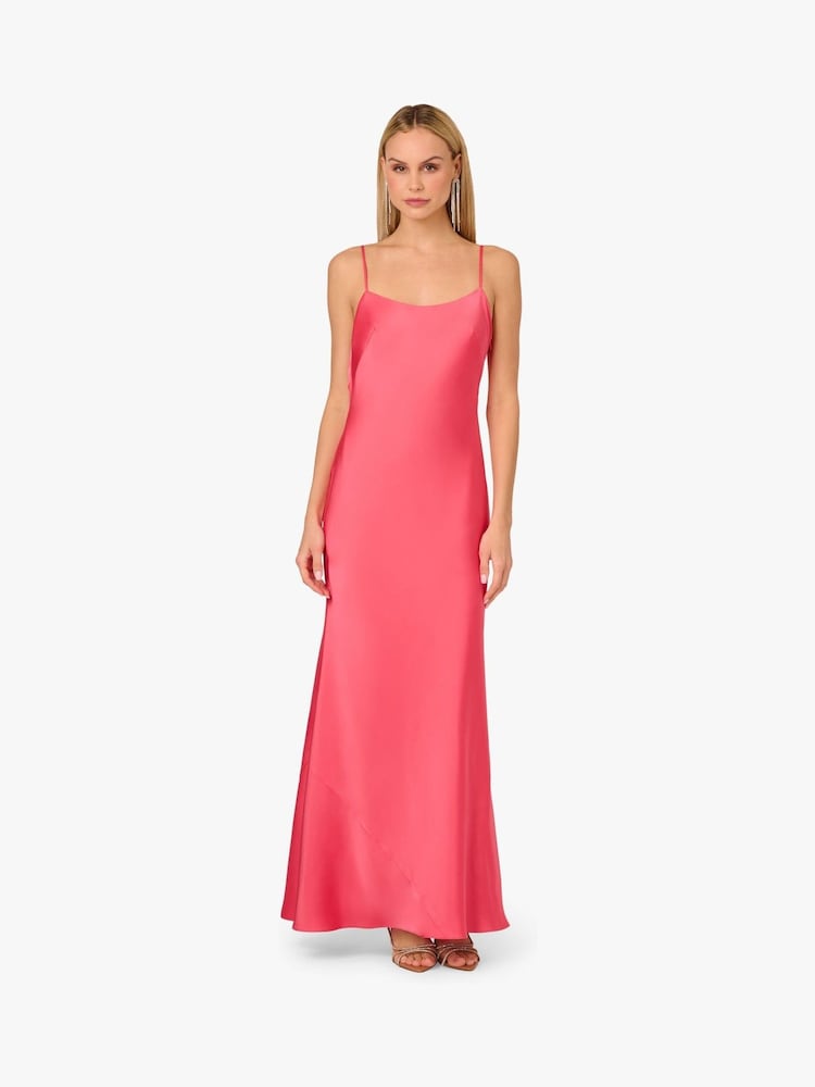 Adrianna By Adrianna Papell Pink Stretch Satin Long Dress - Image 1 of 5