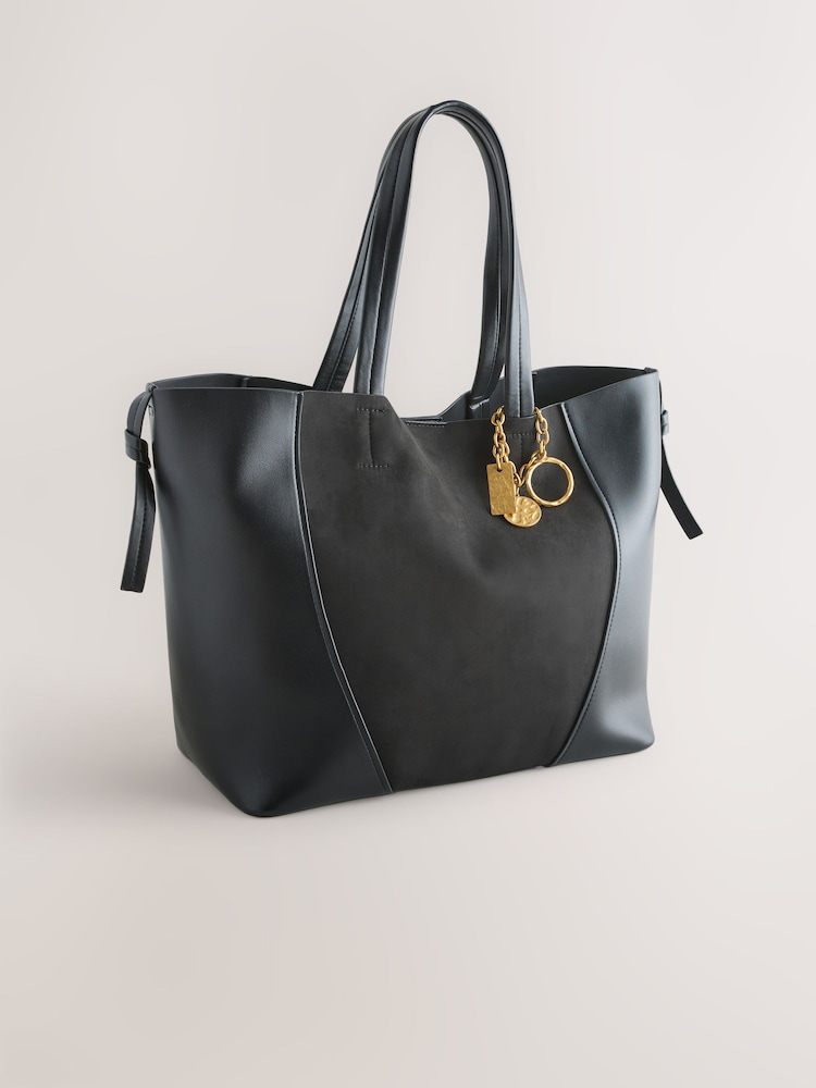 Black Faux Suede Mix Charm Shoulder Bag - Image 1 of 5