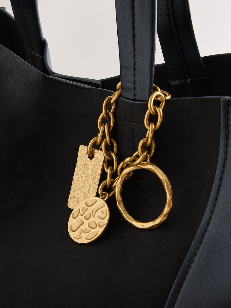 Black Faux Suede Mix Charm Shoulder Bag - Image 5 of 5