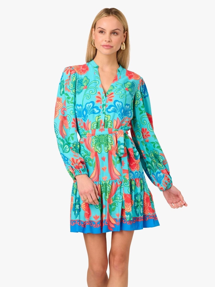 Adrianna By Adrianna Papell Blue Printed Short Dress - Image 2 of 7