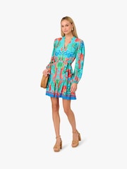 Adrianna By Adrianna Papell Blue Printed Short Dress - Image 4 of 7
