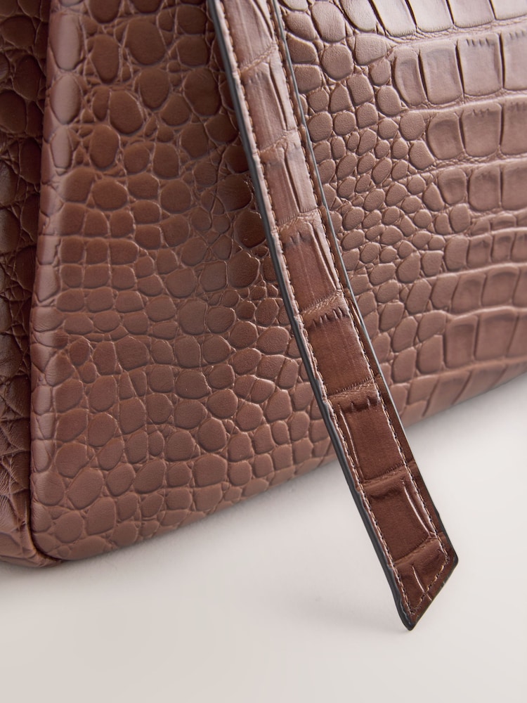 Tan Brown Belted Croc Shoulder Bag - Image 9 of 9