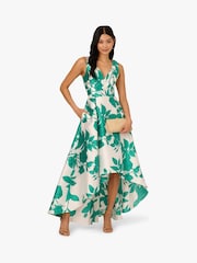 Adrianna Papell High Low Print Mikado White Dress - Image 1 of 6