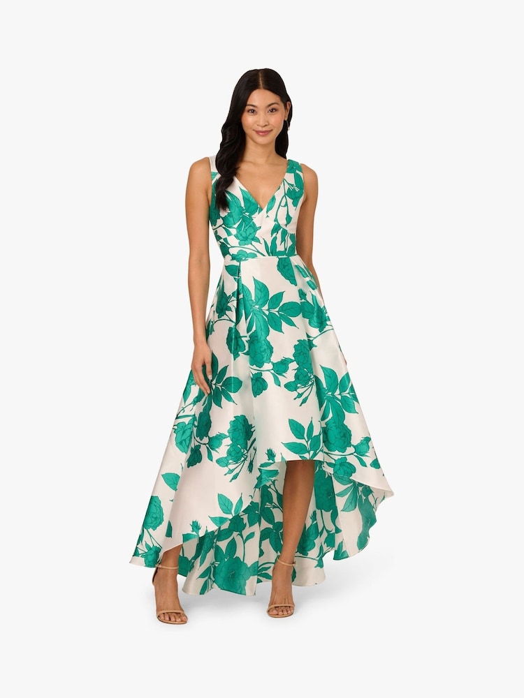 Adrianna Papell High Low Print Mikado White Dress - Image 2 of 6