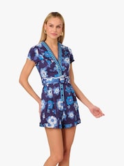 Adrianna By Adrianna Papell Blue Printed Playsuit - Imagen 1 de 7