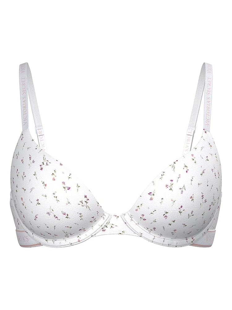 Victoria's Secret White Ditsy Lightly Lined Demi Cotton Logo Bra - Image 1 of 1
