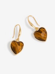 Jon Richard Gold Tone Tigers Eye Heart Drop Earrings - Image 1 of 1