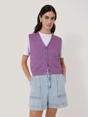 Jigsaw Purple Linen Button Through Tank - Image 2 of 6