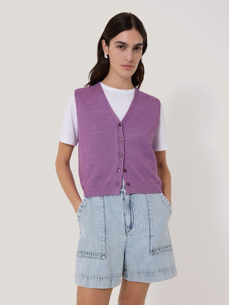 Jigsaw Purple Linen Button Through Tank - Image 2 of 6