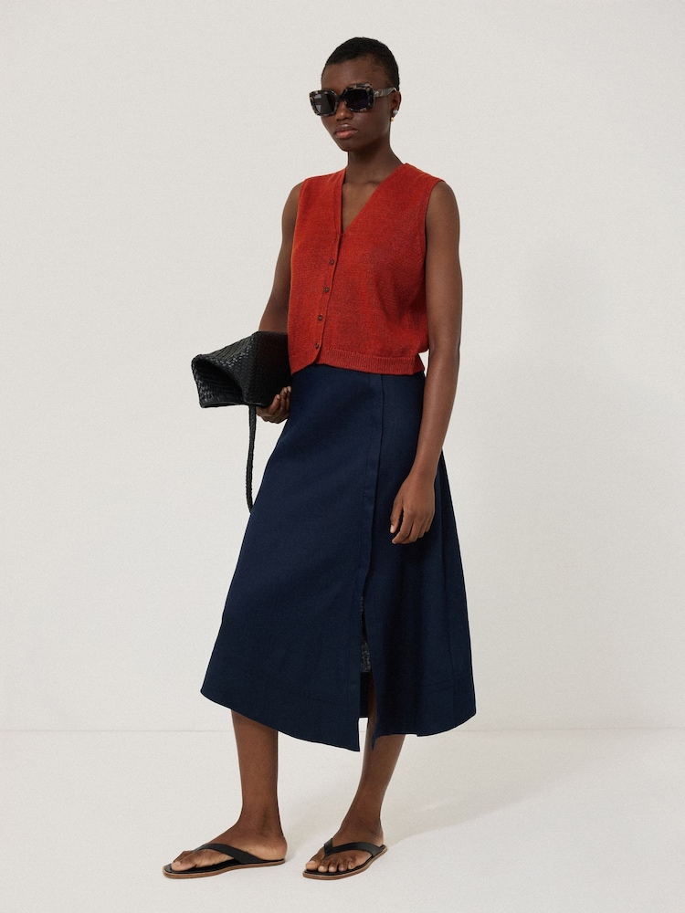 Jigsaw Red Linen Button Through Tank - Image 2 of 6