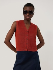 Jigsaw Red Linen Button Through Tank - Image 3 of 6