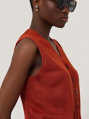 Jigsaw Red Linen Button Through Tank - Image 4 of 6