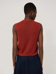 Jigsaw Red Linen Button Through Tank - Image 5 of 6
