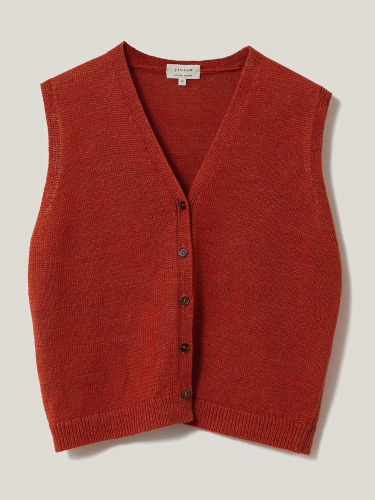 Jigsaw Red Linen Button Through Tank - Image 6 of 6
