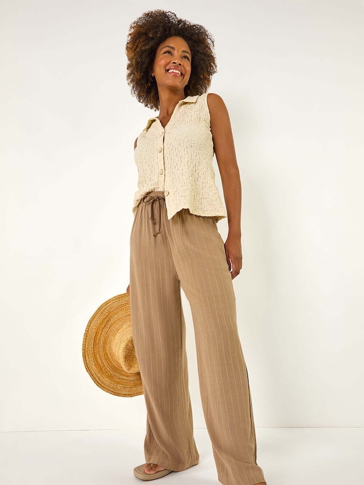 Roman Natural Stripe Linen Blend Trousers - Image 1 of 5