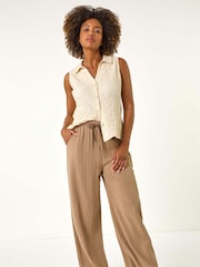 Roman Natural Stripe Linen Blend Trousers - Image 2 of 5